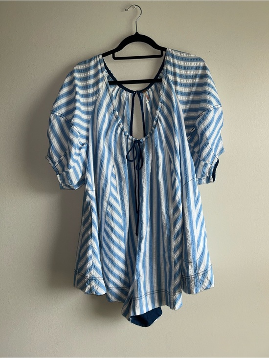 Free People Pants - Free People Blue and White Bop Around Romper